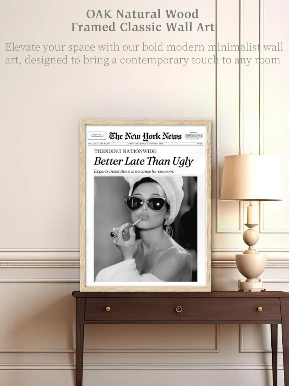 12x16in Audrey Hepburn 'Better Late Than Ugly' Framed Wall Art for Bathroom